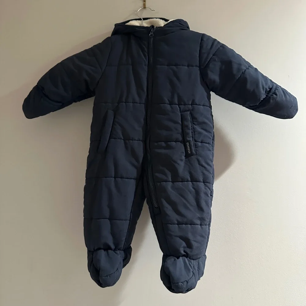 OshKosh B'gosh Puffer Snowsuit Baby 12M Navy Blue Excellent Hooded‎ Bunting